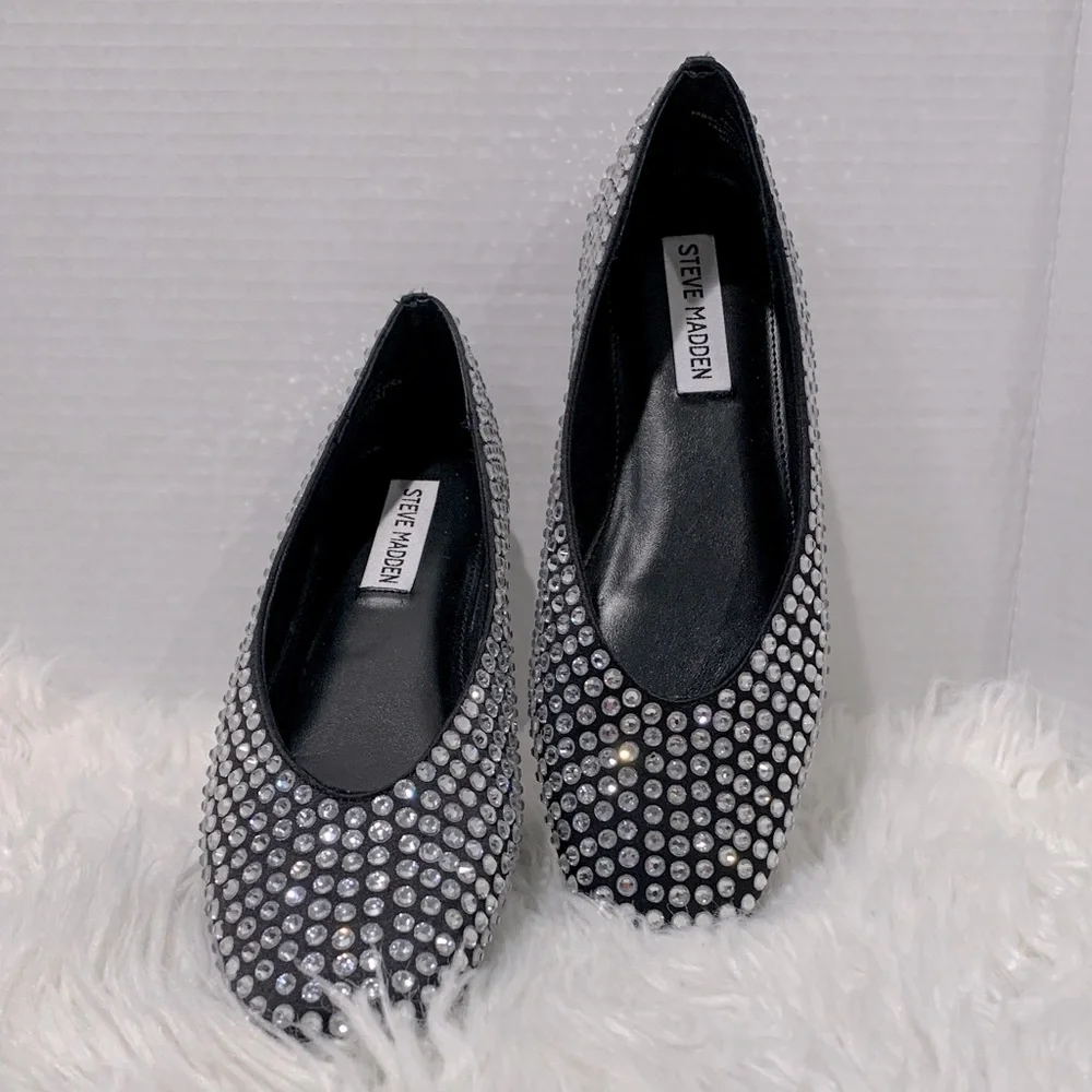 STEVE Madden Black Rhinestone Flats NEW